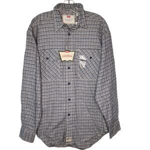 Levis Mens Blue Plaid Flannel Button Shirt Long Sleeve Flap Pockets New Medium